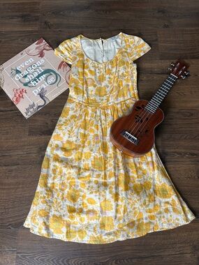 Boden Yellow Floral Sundress with Scoop Neck